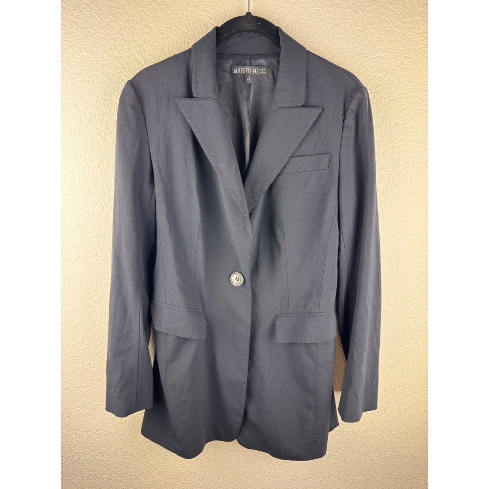 LAFAYETTE 148 NEW YORK Navy Wool Blend Single Button Blazer Jacket Size 2